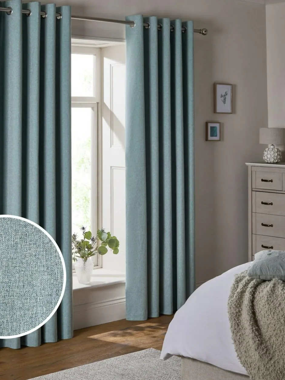 Next Soft Marl Blackout/Thermal Eyelet Curtains Blue New