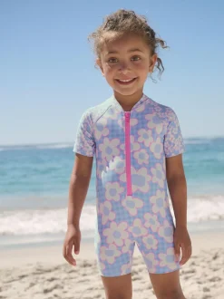 Next Blue Stampy Floral Sunsafe Swimsuit (3mths-10yrs) Online