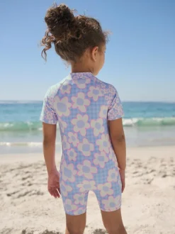 Next Blue Stampy Floral Sunsafe Swimsuit (3mths-10yrs) Online