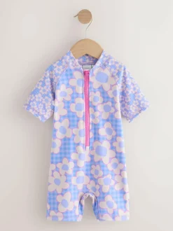 Next Blue Stampy Floral Sunsafe Swimsuit (3mths-10yrs) Online