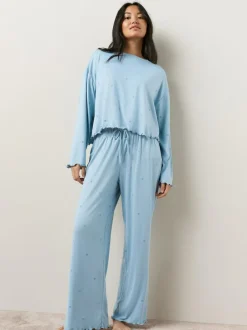 Next Heart Soft Long Sleeve Pyjamas Blue Star Discount