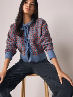 Next Supersoft Tie Front Knitted Cardigan Blue Strawberry Sale