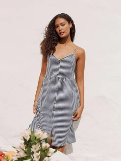 Next Jersey Button Down Midi Dress Blue Stripe New