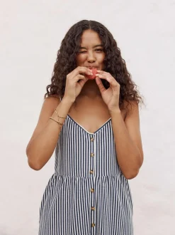Next Jersey Button Down Midi Dress Blue Stripe New