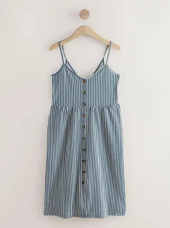 Next Jersey Button Down Midi Dress Blue Stripe New