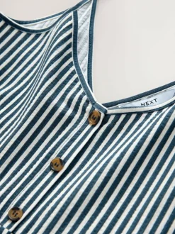 Next Jersey Button Down Midi Dress Blue Stripe New