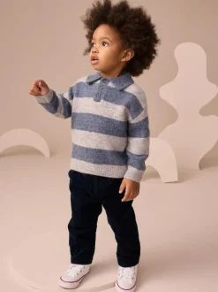 Next Stripe Knitted Rugby Polo Shirt (3mths-7yrs) Blue Discount