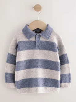 Next Stripe Knitted Rugby Polo Shirt (3mths-7yrs) Blue Discount