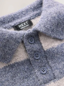 Next Stripe Knitted Rugby Polo Shirt (3mths-7yrs) Blue Discount