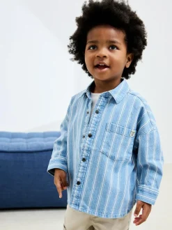 Next Blue Stripe Long Sleeve Denim Shirt (3mths-7yrs) Best