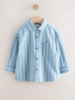 Next Blue Stripe Long Sleeve Denim Shirt (3mths-7yrs) Best