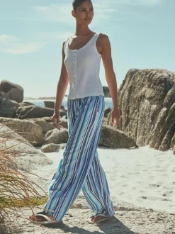Next Pull On Wide Leg Trousers Blue Stripe Online