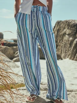 Next Pull On Wide Leg Trousers Blue Stripe Online