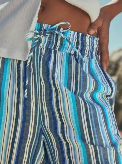 Next Pull On Wide Leg Trousers Blue Stripe Online