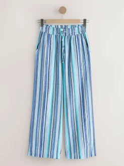 Next Pull On Wide Leg Trousers Blue Stripe Online