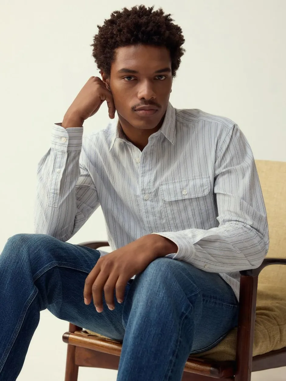 Next Blue Stripe Seersucker Long Sleeve Shirt Best