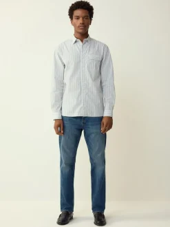 Next Blue Stripe Seersucker Long Sleeve Shirt Best