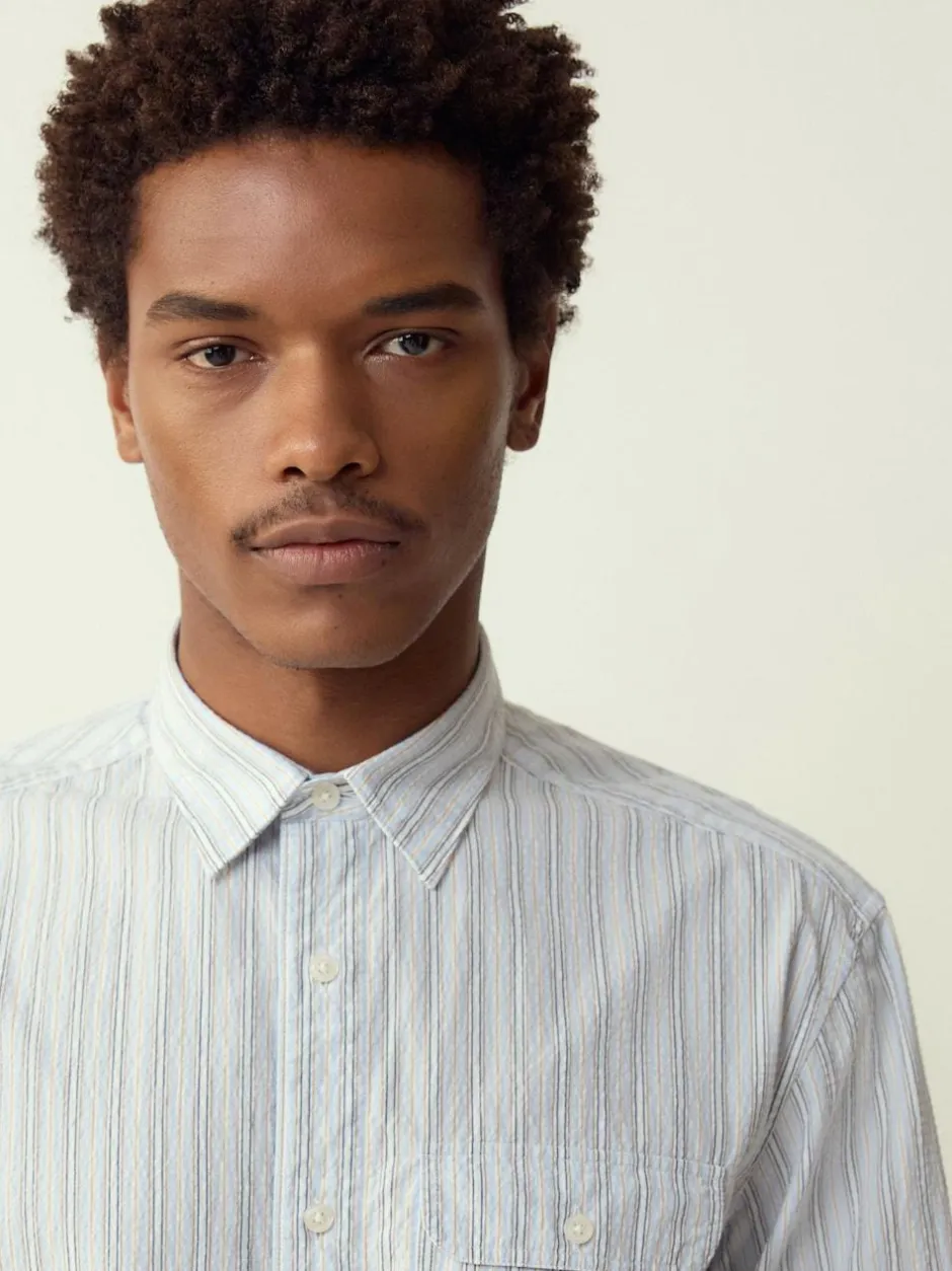 Next Blue Stripe Seersucker Long Sleeve Shirt Best