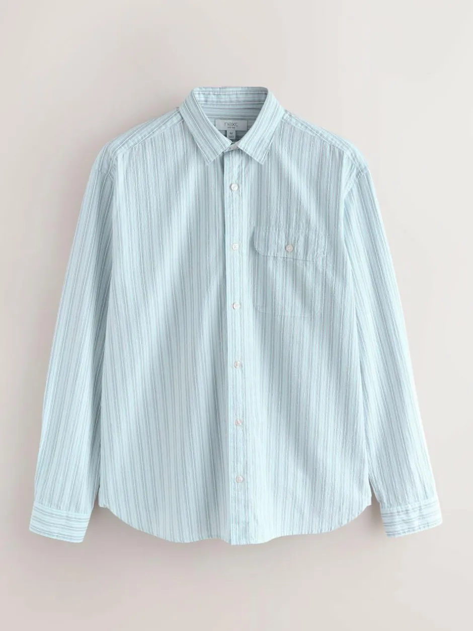 Next Blue Stripe Seersucker Long Sleeve Shirt Best