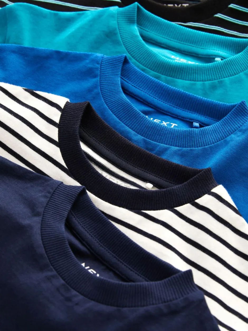 Next Blue Stripe Short Sleeve T-Shirts 5 Pack (3mths-7yrs) Outlet