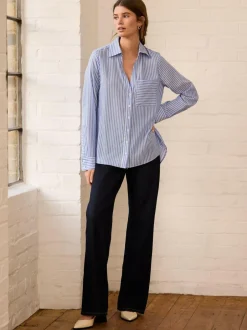 Next Soft Relaxed Long Sleeve V Neck Shirt Blue Stripe Hot