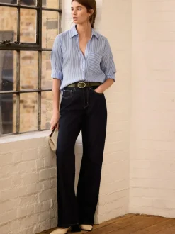 Next Soft Relaxed Long Sleeve V Neck Shirt Blue Stripe Hot