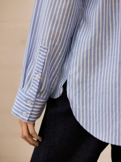 Next Soft Relaxed Long Sleeve V Neck Shirt Blue Stripe Hot
