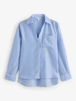 Next Soft Relaxed Long Sleeve V Neck Shirt Blue Stripe Hot