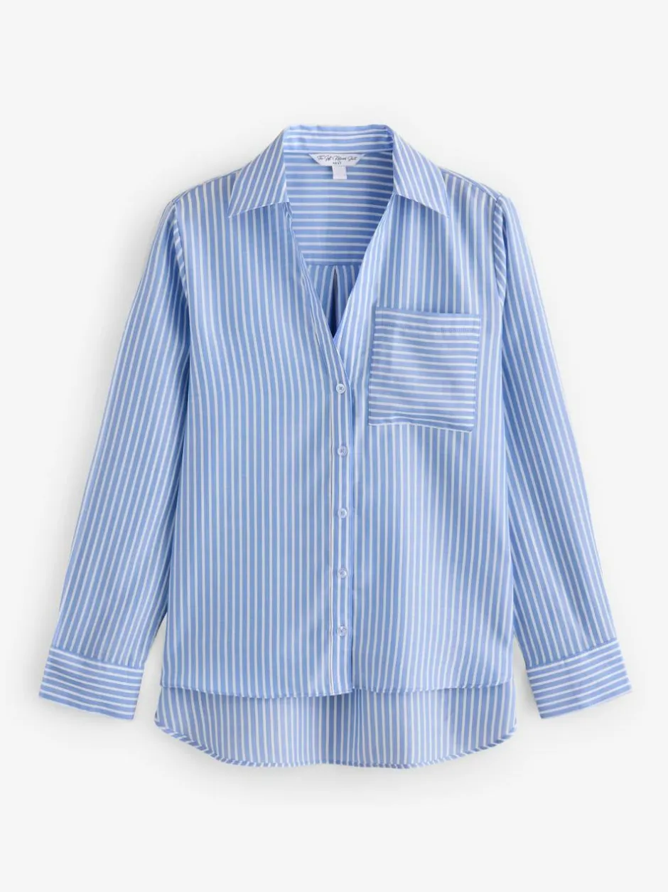 Next Soft Relaxed Long Sleeve V Neck Shirt Blue Stripe Hot