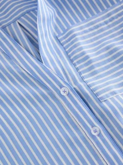 Next Soft Relaxed Long Sleeve V Neck Shirt Blue Stripe Hot