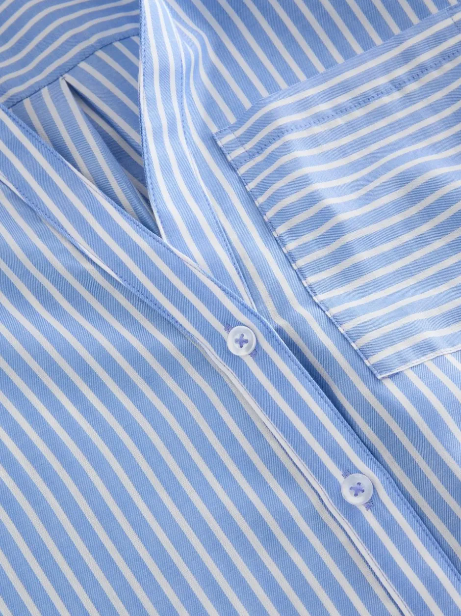 Next Soft Relaxed Long Sleeve V Neck Shirt Blue Stripe Hot