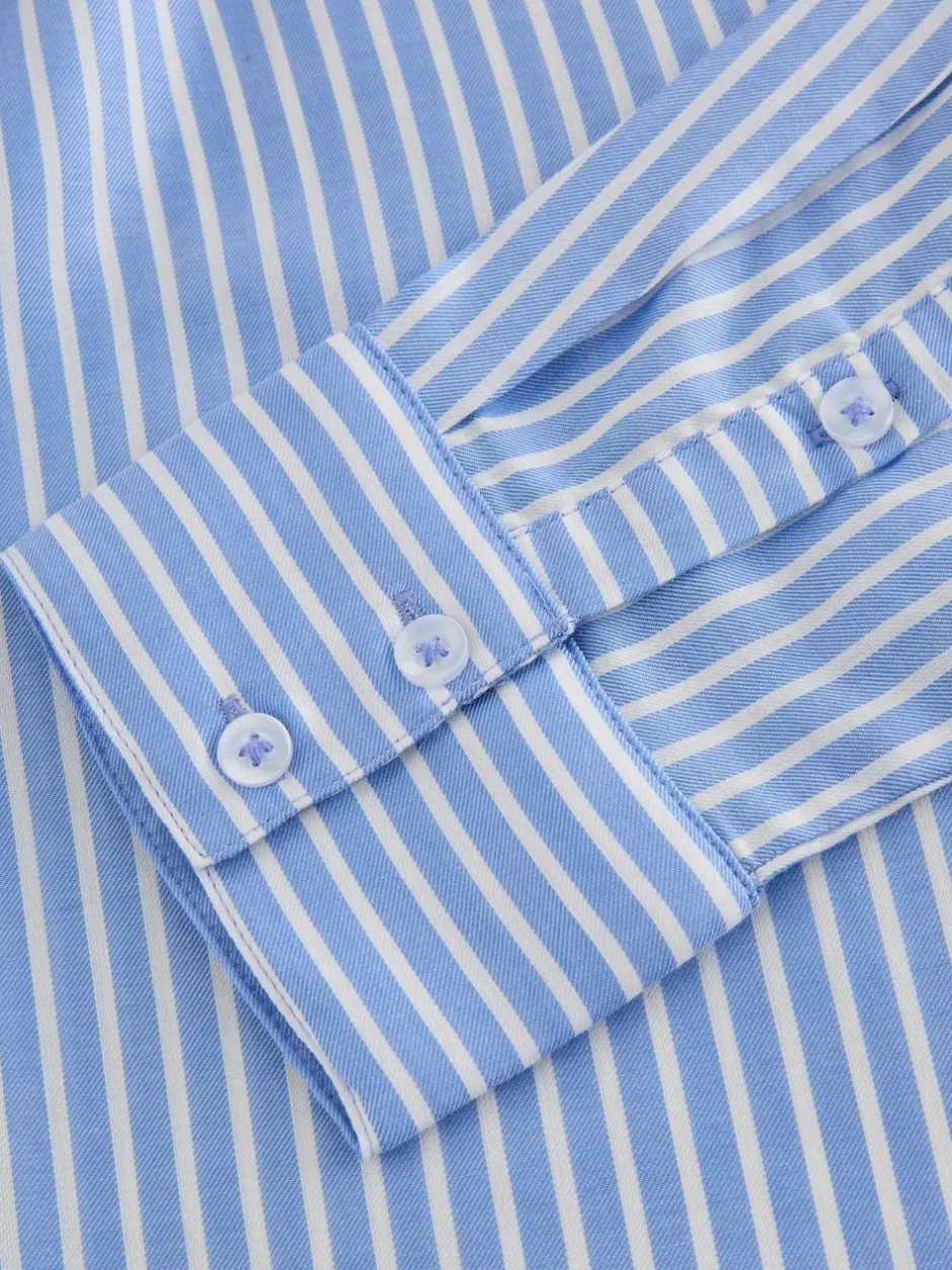 Next Soft Relaxed Long Sleeve V Neck Shirt Blue Stripe Hot