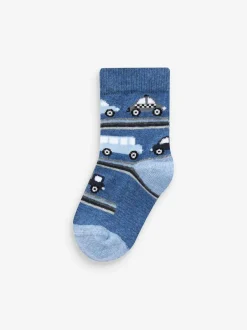 Next Blue Stripes/Transport Cotton Rich Socks 7 Pack Hot