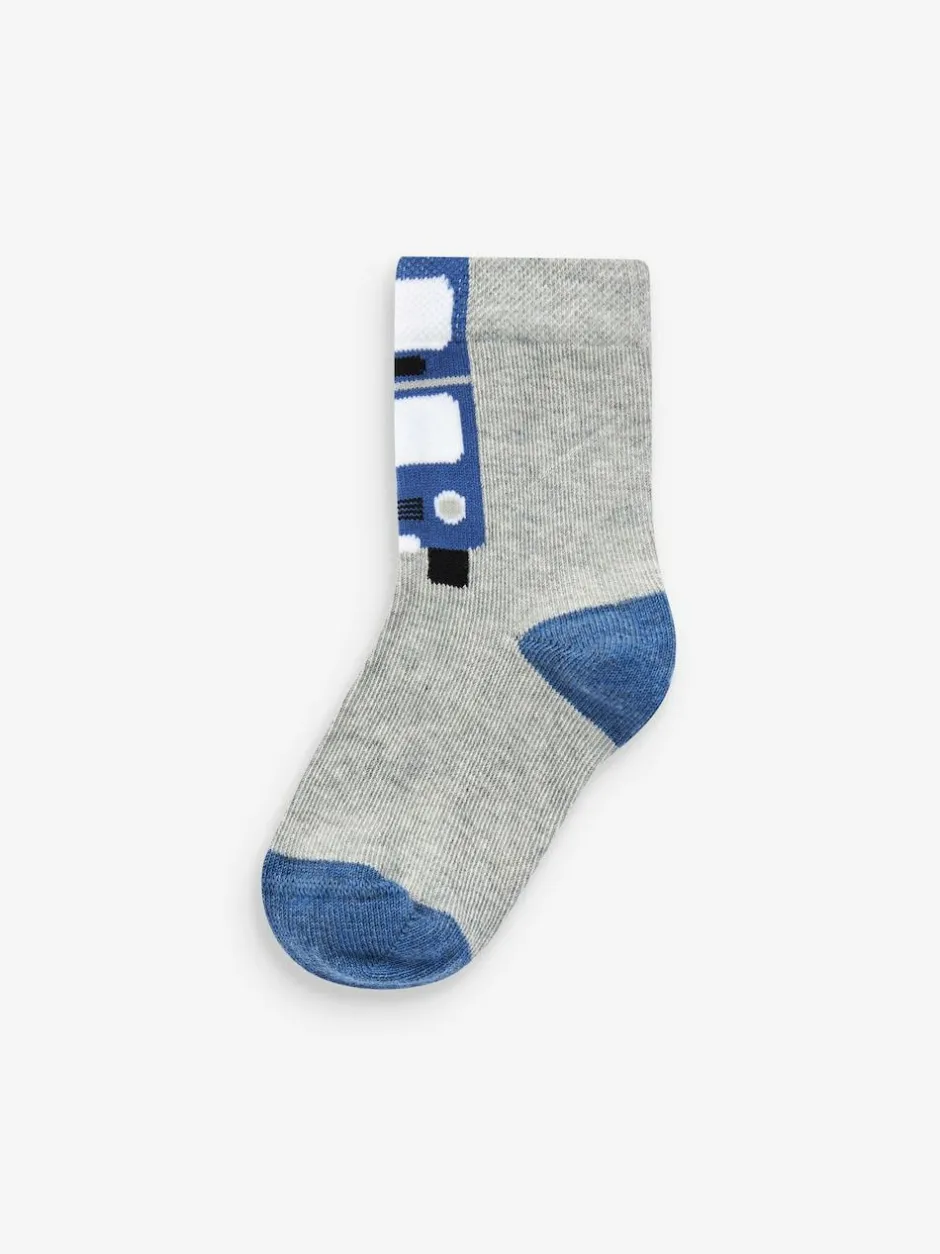Next Blue Stripes/Transport Cotton Rich Socks 7 Pack Hot