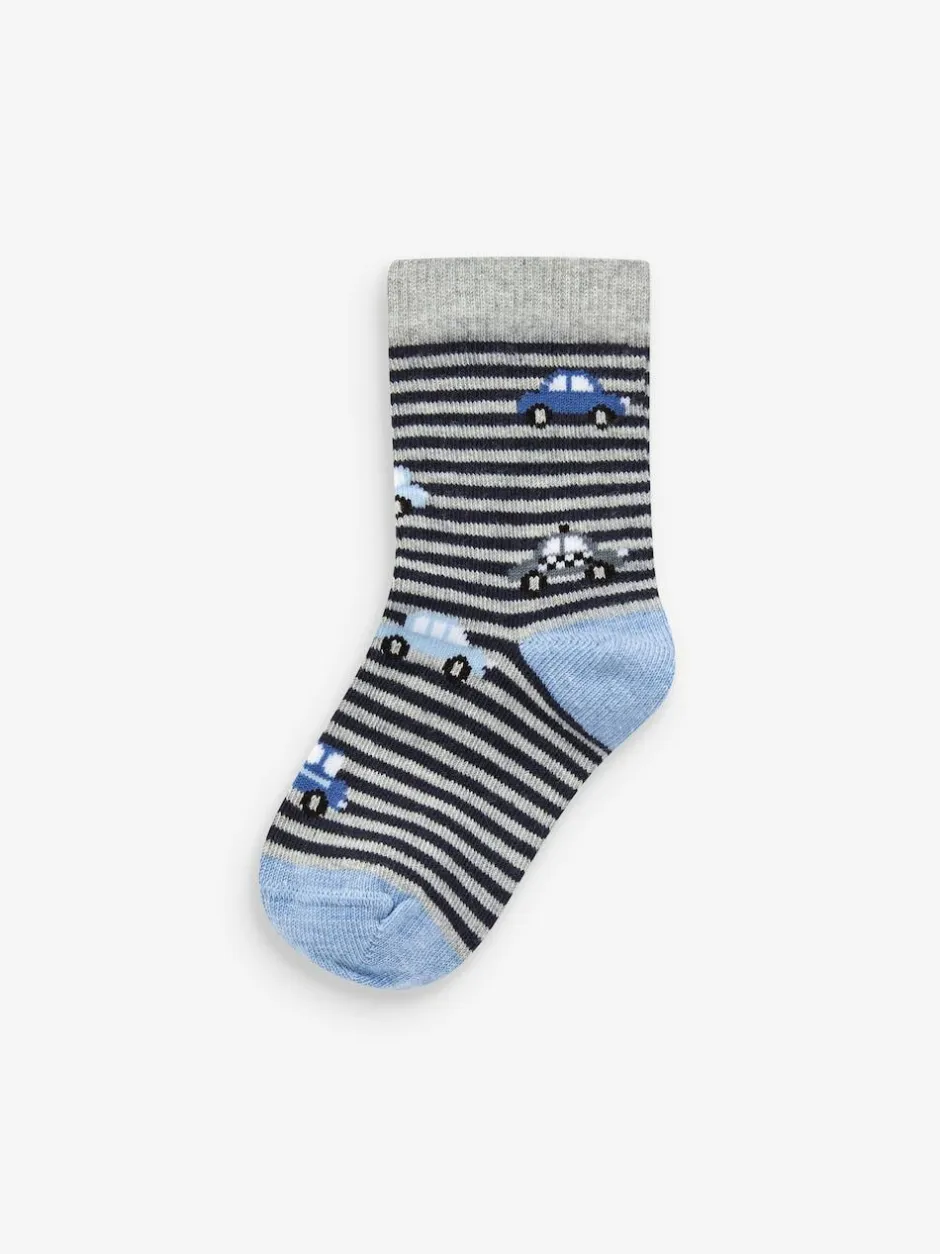 Next Blue Stripes/Transport Cotton Rich Socks 7 Pack Hot