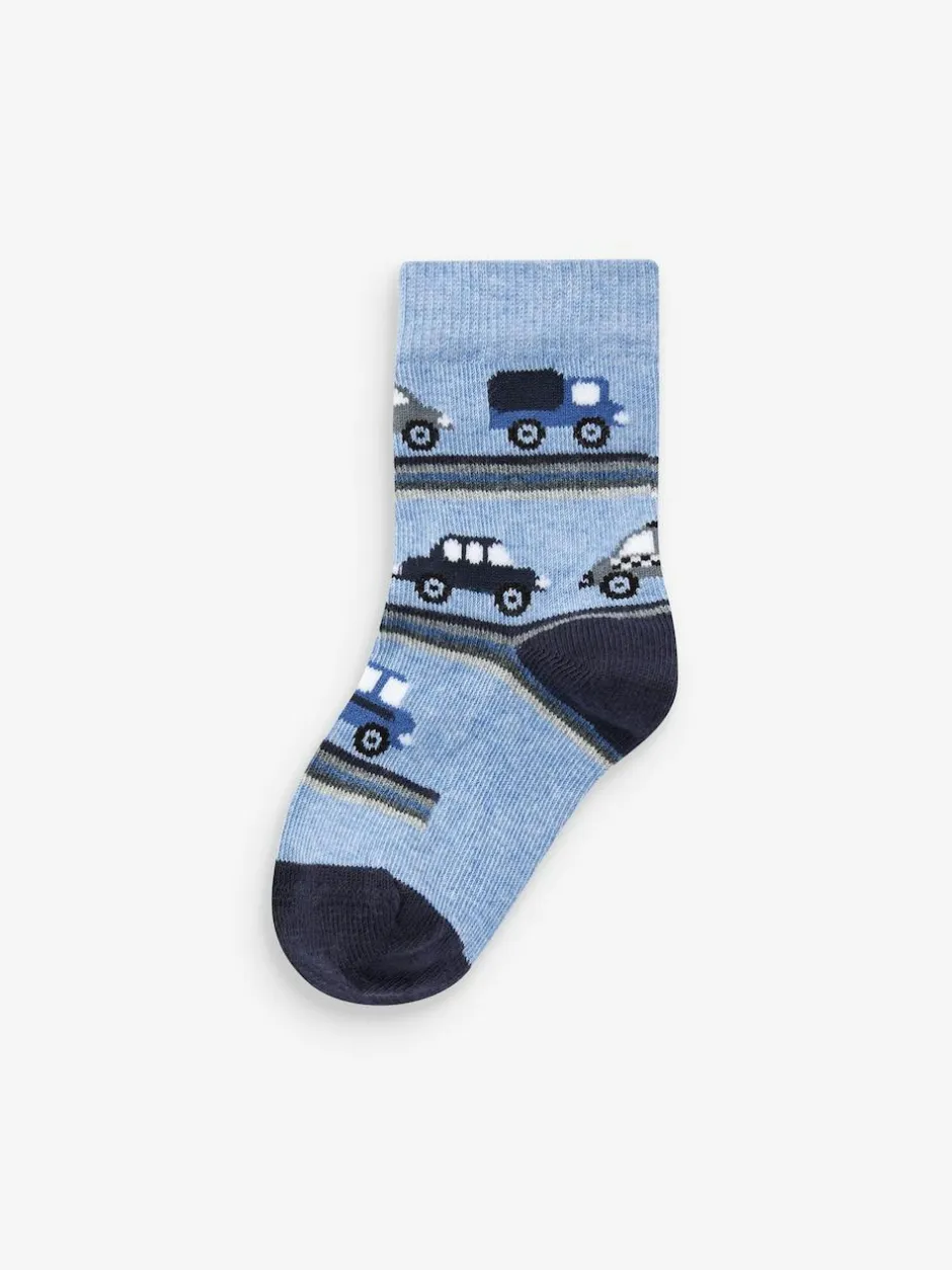 Next Blue Stripes/Transport Cotton Rich Socks 7 Pack Hot