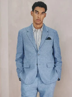 Next Tailored Fit Linen Blend Texture Suit Jacket Blue