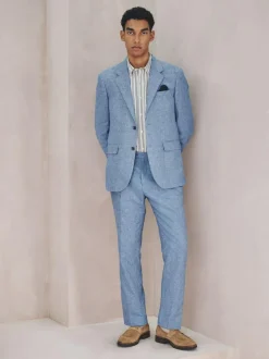 Next Tailored Fit Linen Blend Texture Suit Jacket Blue
