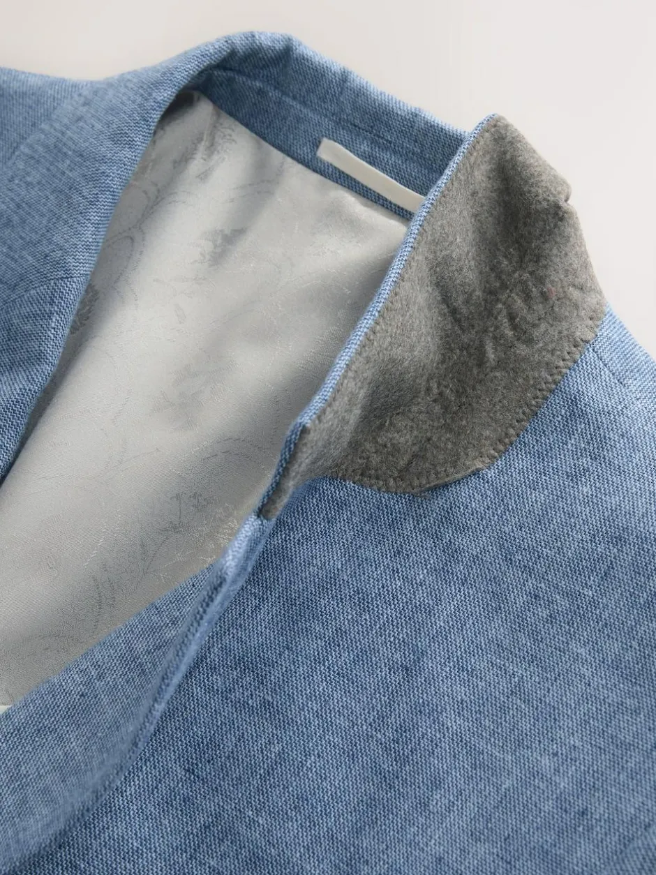 Next Tailored Fit Linen Blend Texture Suit Jacket Blue