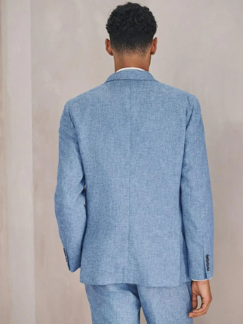 Next Tailored Fit Linen Blend Texture Suit Jacket Blue
