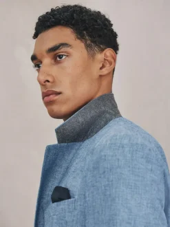 Next Tailored Fit Linen Blend Texture Suit Jacket Blue