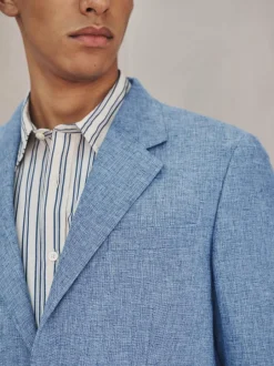 Next Tailored Fit Linen Blend Texture Suit Jacket Blue