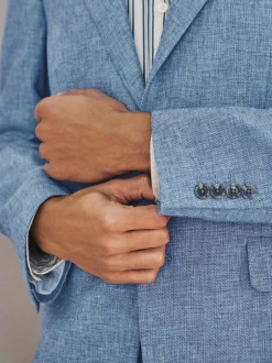 Next Tailored Fit Linen Blend Texture Suit Jacket Blue