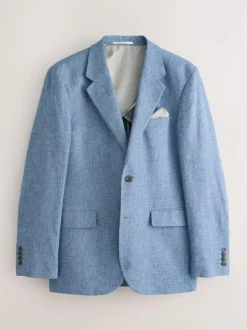 Next Tailored Fit Linen Blend Texture Suit Jacket Blue
