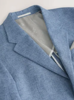 Next Tailored Fit Linen Blend Texture Suit Jacket Blue