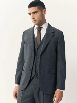 Next Tailored Fit Merino Wool Blend Suit Jacket Blue Clearance