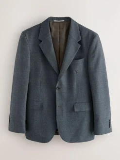Next Tailored Fit Merino Wool Blend Suit Jacket Blue Clearance