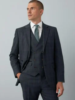 Next Blue Tailored Fit Trimmed Check Suit Jacket Clearance