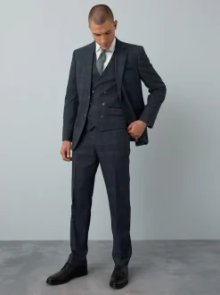 Next Blue Tailored Fit Trimmed Check Suit Jacket Clearance