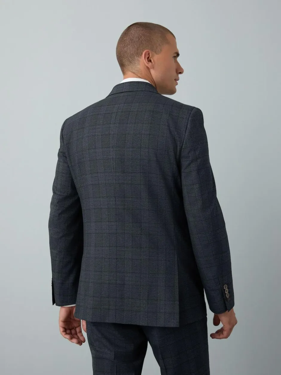 Next Blue Tailored Fit Trimmed Check Suit Jacket Clearance